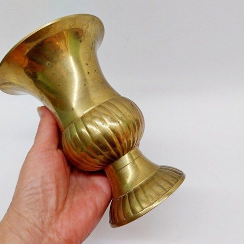 Antique brass vase used, 15 cm high