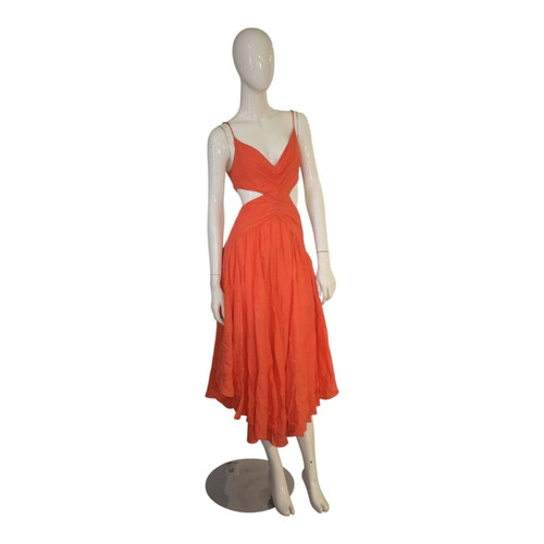 Zimmermann coral linen midi dress with waist cutouts, size 0