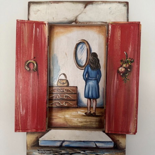Wooden wall art by Stratakou like new 42x27