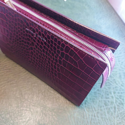 Aspinal of London leather case new, purple, versatile makeup pouch