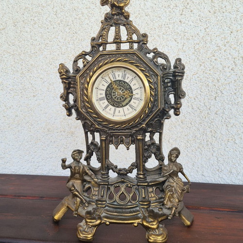 Bronze Mantle Clock Garniture Set used, Baroque style