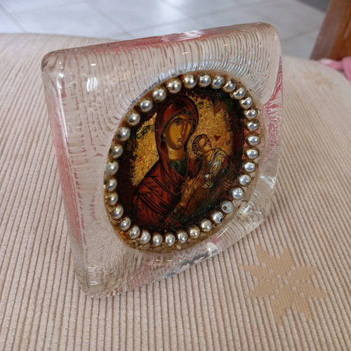 Vintage icon in glass frame tabletop like new