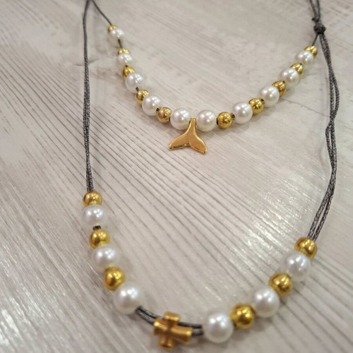 Double women's necklace with mermaid tail like new, multicolor