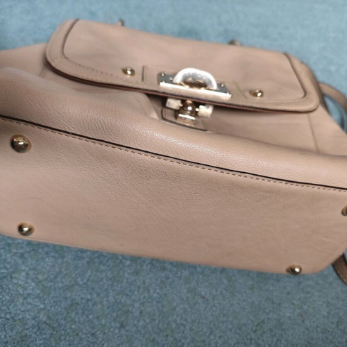 DKNY leather bag used, beige handheld with metal details