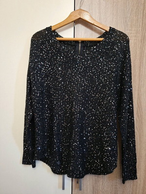 Knitted sweater with sequins and zipper, like new, black XL