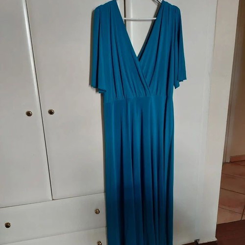 Maxi dress Parabita turquoise with crossover neckline like new