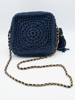 Handmade Crochet Navy Square Crossbody Bag new
