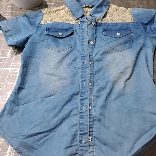 Denim shirt with lace used, size M, blue Pink Label