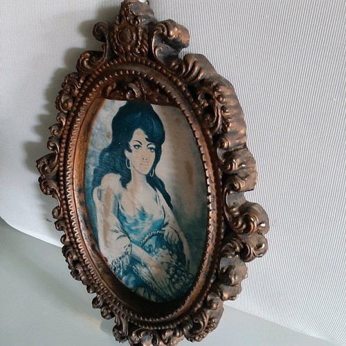 Gypsum frame used, solid carved, dimensions 47×36 cm