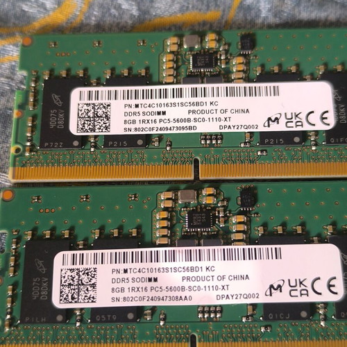 Ram Laptop DDR5 16GB (2x8GB) 5600MHz Micron σαν καινούργιο
