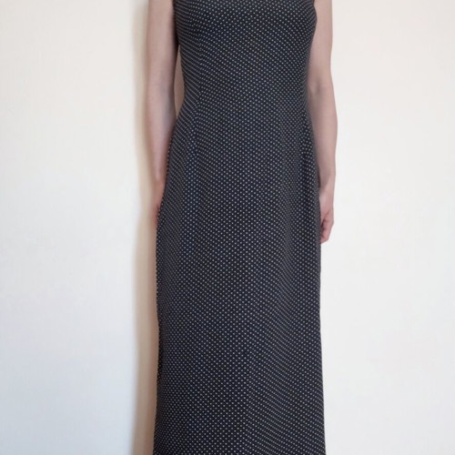 Vintage maxi slip dress like new, black and white polka dots, size XS/S