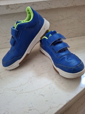 Adidas unisex athletic shoes size 32 used, blue and green