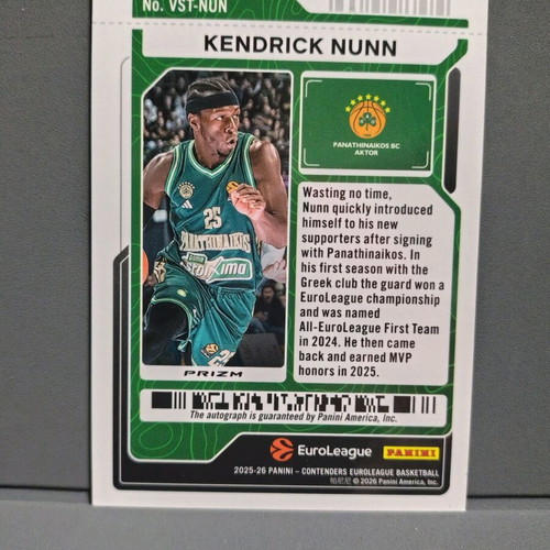 Panini Contenders Euroleague Veteran Ticket Silver Kendrick Nunn autograph like new 2025-26