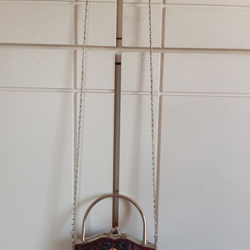 Vintage look evening bag, burgundy embroidered with beads