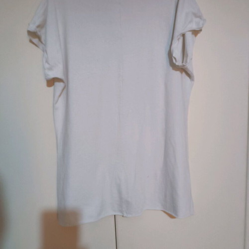 White Anel short-sleeve blouse with black embroidered print like new