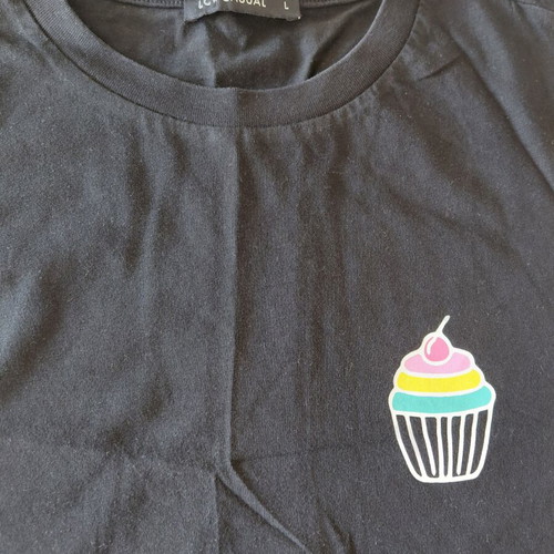 T shirt LC Waikiki black cotton with cupcake print like new, size L