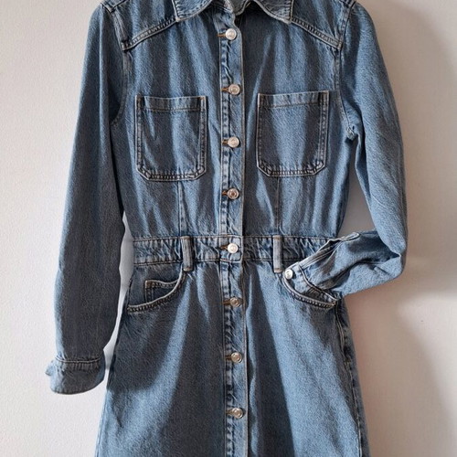 Zara denim dress like new, mini with pockets, blue, XS