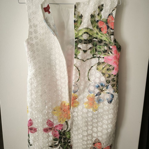 Derhy mini dress with embroidery, white and multicolor