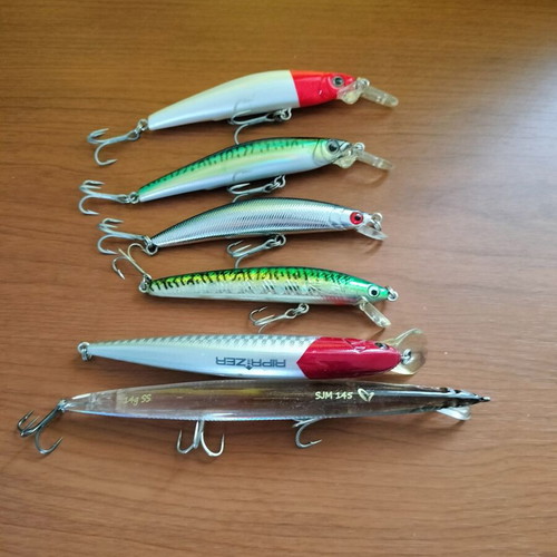 Artificial lures like new Yozuri F-Swing Minnow, Princess MS, Imakatsu Riptrizer, Savage SJM 145