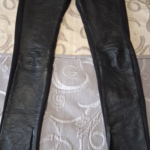 Leather pants used with elastic fabric back