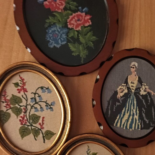 Embroidered textile art frames, pack of four