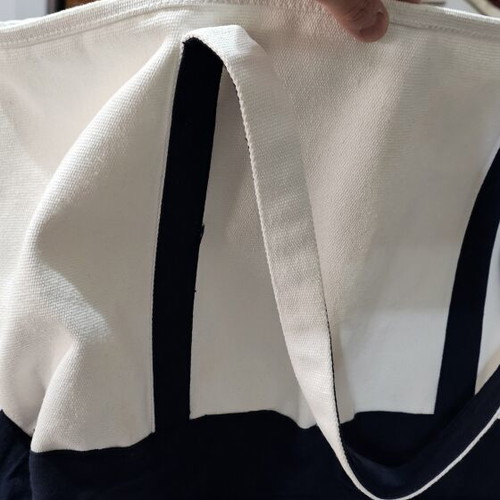 Canvas Shoulder Bag used, beige and blue, spacious summer style