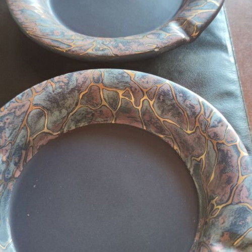 Handmade glass fusing ashtray set of 2, used, 17cm diameter
