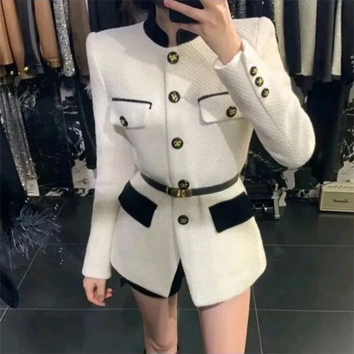 High-Quality White Jacket with Belt, New, Size M