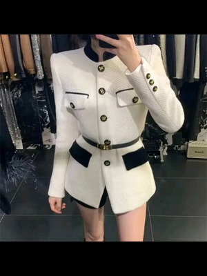 High-Quality White Jacket with Belt, New, Size M