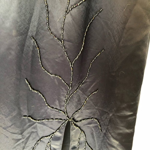 Vintage Pharmakis evening dress like new, dark blue satin with embroidery