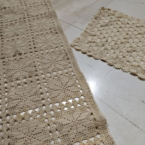 Handmade crochet table runner with two ecru napkins 40x86