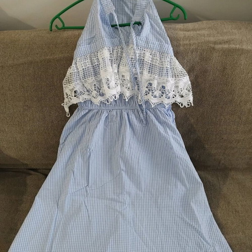 Blue checked dress with embroidery like new
