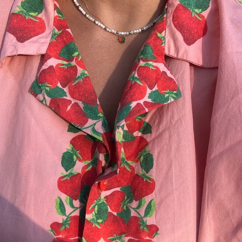 Karavan shirt with strawberry pattern, pink and red