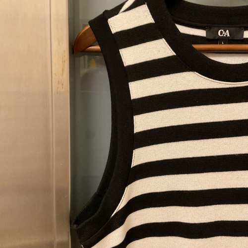 C&A Sleeveless Black and White Striped Dress New, Size L