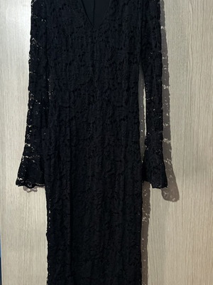 Lace Black Long Dress s/m like new with transparent sleeve