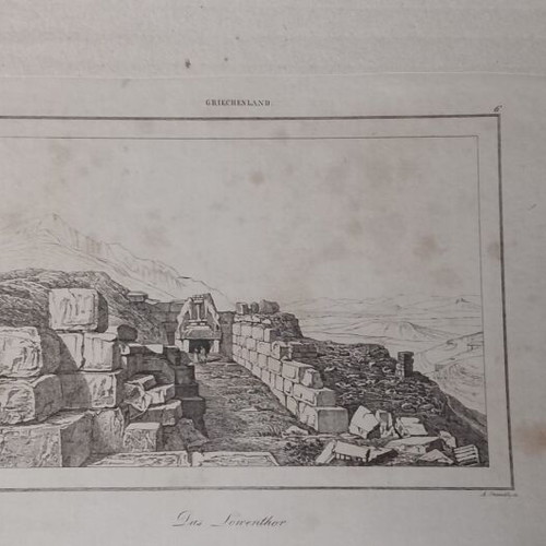 1832 ατσαλογραφία Μυκήνες Η Πύλη των Λεόντων μεταχειρισμένη