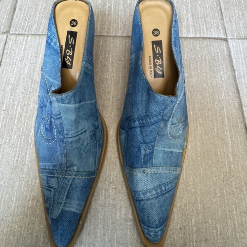 Women’s mules in denim print used, size 38, blue
