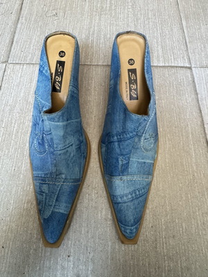 Women’s mules in denim print used, size 38, blue