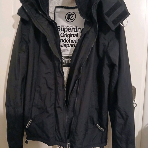 Superdry windbreaker jacket with inner fur, black, size S