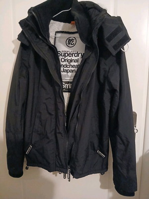 Superdry windbreaker jacket with inner fur, black, size S