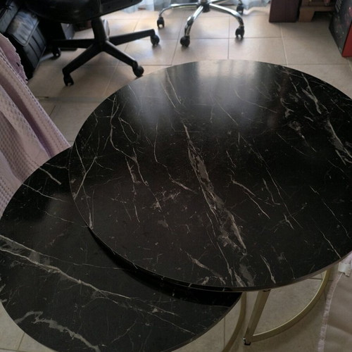 Double coffee table black/gold with marble look like new