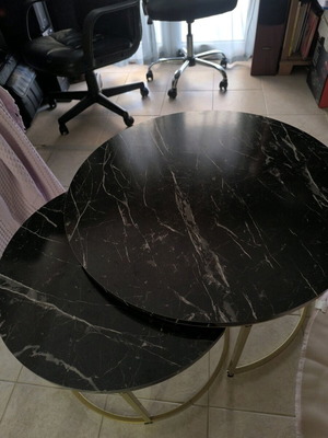 Double coffee table black/gold with marble look like new