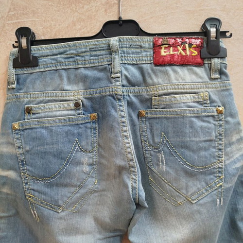 Jeans like new, low rise, light blue with yellow fading, slim fit