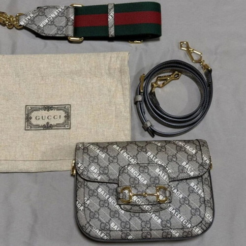 Gucci & Balenciaga Horsebit 1955 Unisex Shoulder Bag New Beige