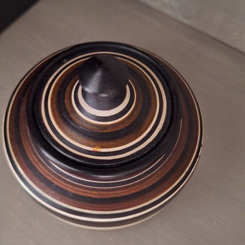 Ceramic traditional handmade container with lid, used, 1970s