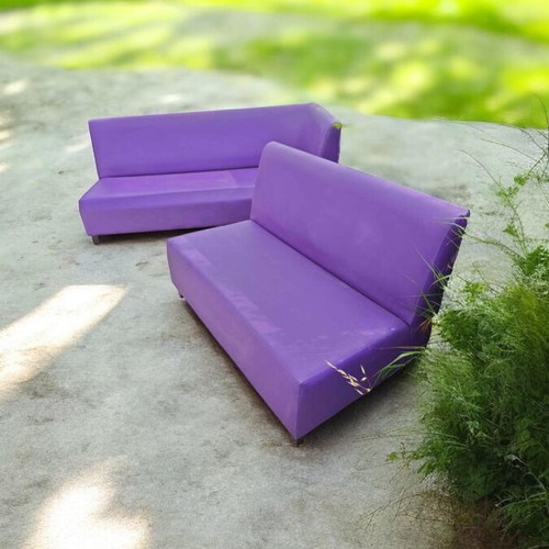 Handmade corner sofa used, leather and wood, professional