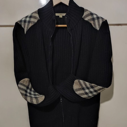Burberry women's cardigan used, size L, black with check details