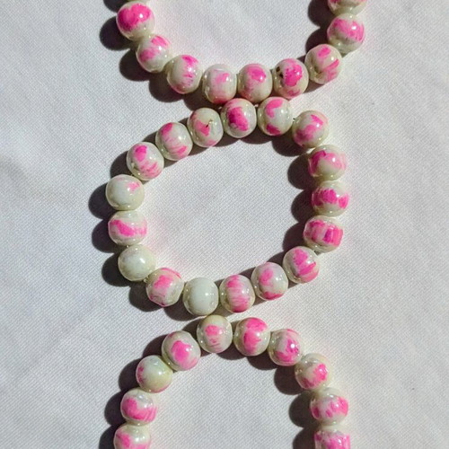 Set of 3 handmade bracelets with solid glass beads fuchsia and white, like new