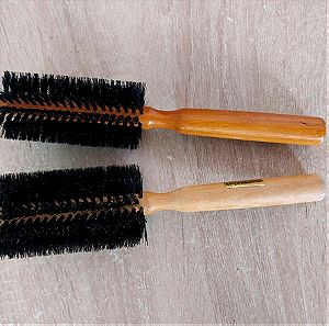 Σετ 2 ξύλινες στρογγυλές βούρτσες μαλλιών