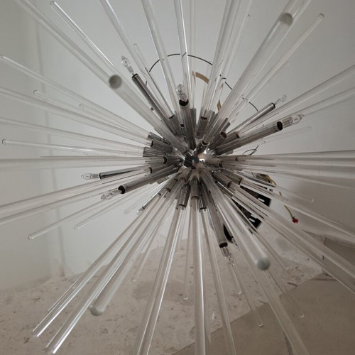 Sputnik style pendant lamp used, metal and glass chandelier